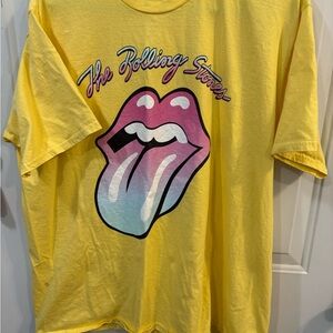 The Rolling Stones Yellow Tee with Pink and Blue Logo